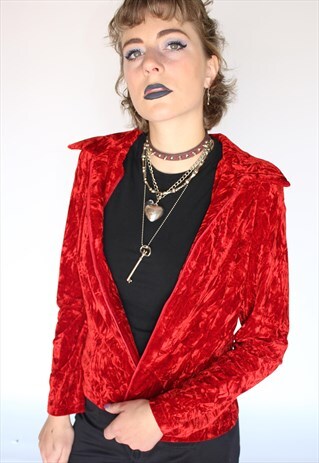 90S RED VELOR ZIP UP CARDIGAN