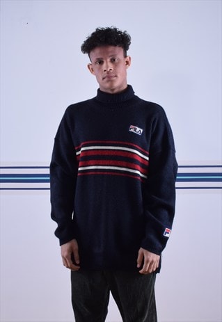 NAVY RED AND WHITE FILA KNITTED JUMPER