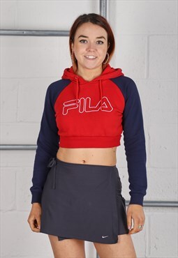 Vintage Fila Hoodie in Red Pullover Cropped Jumper XS