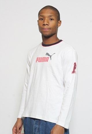 VINTAGE PUMA LONG SLEEVE LOGO T-SHIRT WHITE