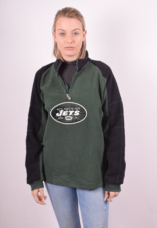 NFL WOMENS VINTAGE NY JETS FLEECE JUMPER LARGE GREEN 90S
