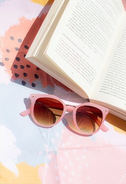 Pink Brown Square Frame Metal Nose Piece Sunglasses