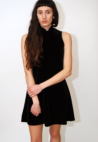 VELVET MINI DRESS (M) VINTAGE 80S GOTH GRUNGE TURTLENECK 90S