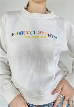 Vintage 90s Fiorucci Sweater Jumper Sweatshirt Rainbow Text