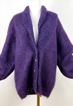  Purple Oversized Fuzzy Mohair Cardigan Sweater