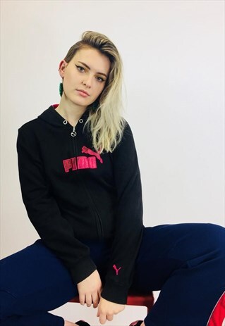 VINTAGE PUMA EMBROIDERED BLACK HOODIE