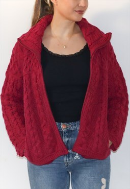 Vintage Pure Irish Wool Aran Knitted Fisherman Cardigan