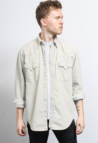 VINTAGE LEVI'S CORDUROY CORD SHIRT BEIGE