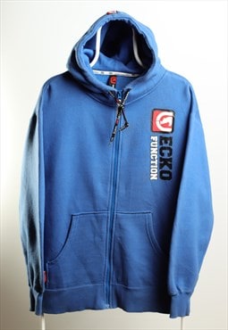 Ecko Function Vintage Zip up Spell out Hoodie Sweatshirt Blu