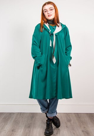 VINTAGE 90'S GREEN LONG DRAPE HOOD MAC COAT