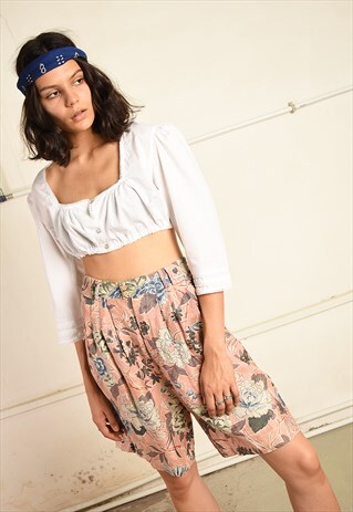 VINTAGE 90S PARIS CHIC FESTIVAL SHORTS WITH FLORAL PRINT