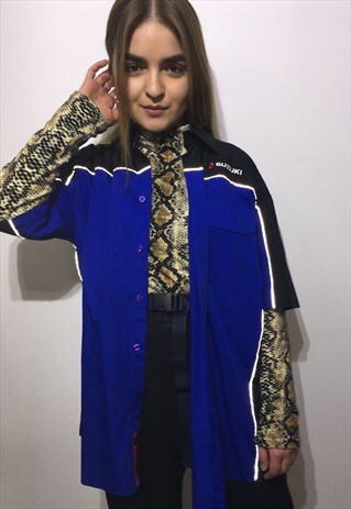 VINTAGE 80' AMAZING UNISEX BLUE SUZUKI CASUAL SHIRT