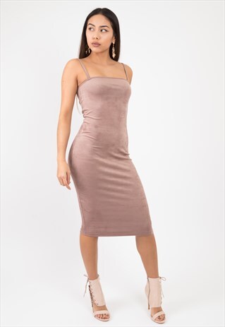 PINK SUEDE MIDI PARTY DRESS