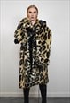 HOODED LEOPARD COAT BROWN FAUX FUR ANIMAL PRINT TRENCH SPOT