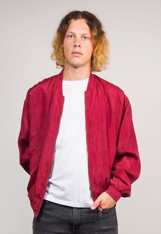 90'S VINTAGE BURGUNDY SILK BOMBER JACKET
