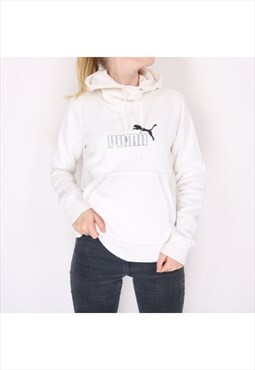 Puma - White Embroidered Spellout Hoodie  - Large