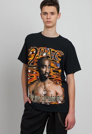 90S VINTAGE BLACK 2PAC CREW NECK T-SHIRT