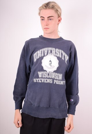 CHAMPION MENS VINTAGE SWEATSHIRT JUMPER LARGE BLUE 90S