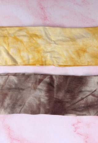 BROWN AND YELLOW TIE DYE MARBLE COTTON HEADBAND BUNDLE