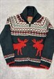 VINTAGE KNITTED CARDIGAN CANADA MOOSE PATTERNED CHUNKY KNIT