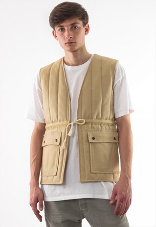 VINTAGE WORKWEAR QUILTED VEST GILET 70S 80S BEIGE