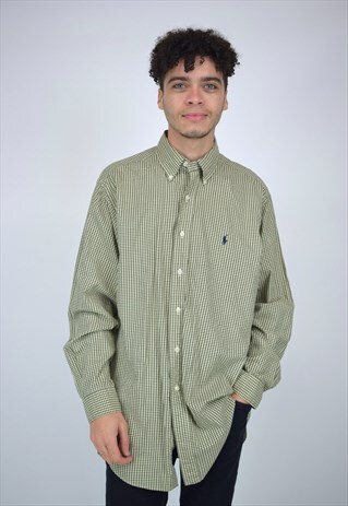 VINTAGE 90'S RALPH LAUREN BEIGE & GREEN CHEQUERED SHIRT