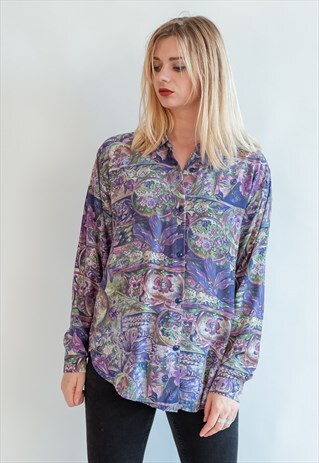 VINTAGE 80S PURPLE FESTIVAL SHIRT IN LONG SLEEVE