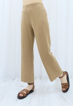 90s Vintage Beige High Waisted Trousers Culottes
