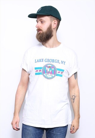 VINTAGE LAKE GEORGE NY HEAVY COTTON PRINTED T-SHIRT