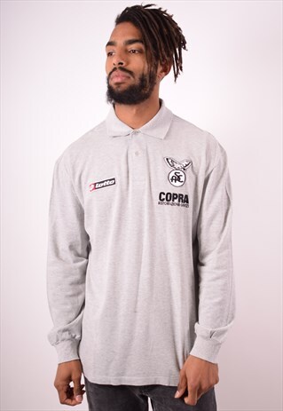 LOTTO MENS VINTAGE POLO SHIRT LONG SLEEVE XL GREY 90S