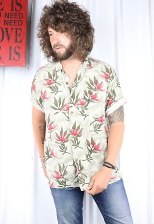 VINTAGE CRAZY PATTERN OVERSIZED SHORT SLEEVED HAWAIIAN SHIRT