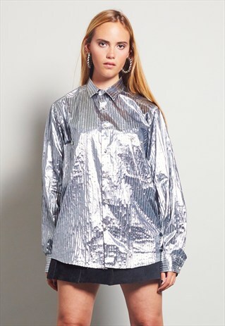 VINTAGE 80'S OVERSIZED BENETTON SILVER SHIRT