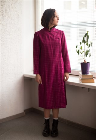 VINTAGE 80'S PURPLE LONG SLEEVED MIDI DRESS