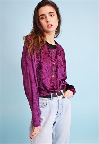 90'S RETRO GRUNGE SHIMMER PARTY OVERSIZED VELVET TOP