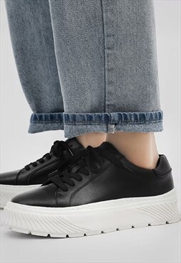 Faux leather sneakers retro classic trainers in black