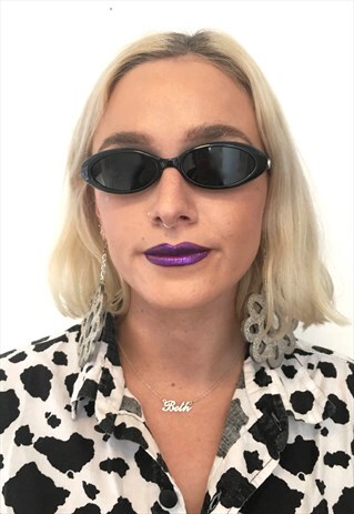 VINTAGE 90S RARE BLACK SUPER SLIM OVAL SUNGLASSES