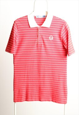 Vintage Sergio Tahini Logo Polo Shirt Striped White Red