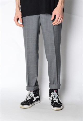 VINTAGE 70S GREY CHECK WOOL PANTS