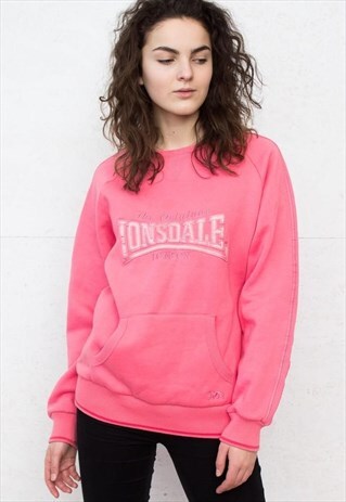 VINTAGE PINK LONSDALE LOGO CREW NECK PULLOVER SWEATSHIRT