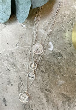 Silver Coin Layered Charm Pendant Necklace