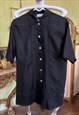 SHORT SLEEVE BLACK LINEN SHIRT WITH EMBROIDERY