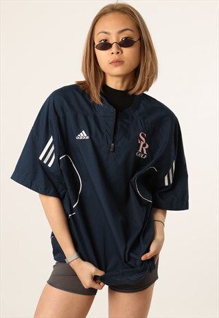 ADIDAS EMBROIDERED LOGO SHORT SLEEVE 1/4 ZIP WINDBREAKER