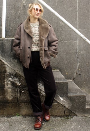 VINTAGE BROWN SHEARLING AVIATOR JACKET