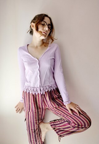 90S STRIPED RAINBOW FESTIVAL HAREM SUMMER LINEN TROUSERS