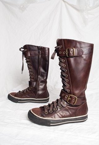 Vintage Y2K Converse Leather Lace-up Boots in Brown