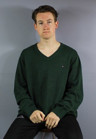 VINTAGE TOMMY HILFIGER KNIT SWEATSHIRT IN GREEN WITH EMBROID