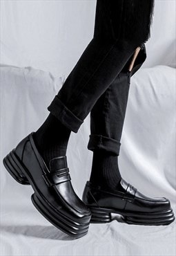  Grunge platform shoes chunky brogues square toe boots black