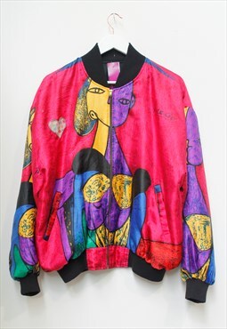 Vintage Bright Picasso Print Bomber Jacket