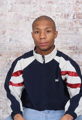 VINTAGE PUMA LOGO TRACK JACKET NAVY BLUE