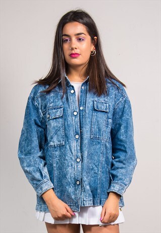 90'S VINTAGE DENIM ACID WASH BLUE SHIRT JACKET